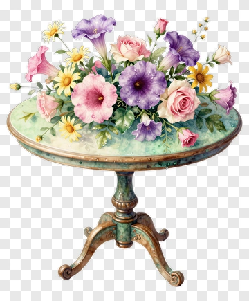 Floral Arrangement On A Decorative Table PNG