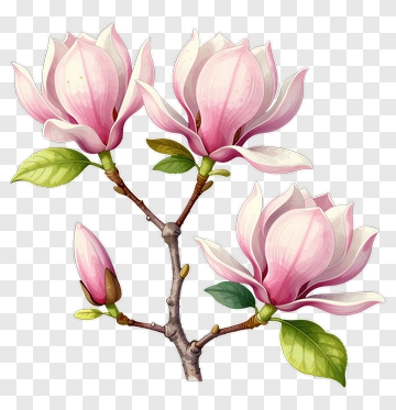 Pink Magnolia Flower Branch PNG