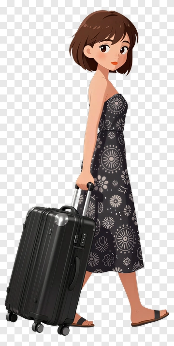 Woman Carrying A Black Suitcase PNG