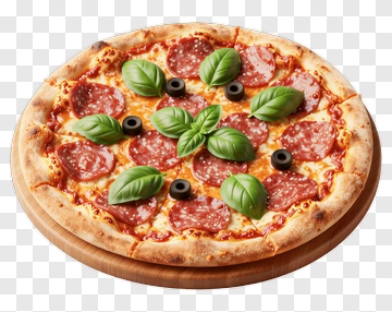 Pepperoni Pizza With Basil And Olives PNG