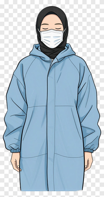 Woman Wearing A Blue Coat And Face Mask PNG