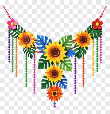 Colorful Floral Garland With Sunflowers And Leaves PNG