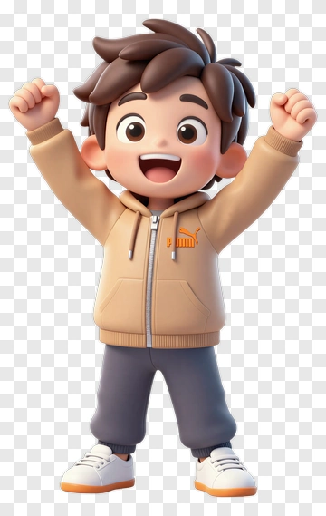 Cartoon Boy Celebrating With Raised Arms PNG