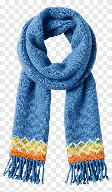Blue Knitted Scarf With Colorful Pattern PNG