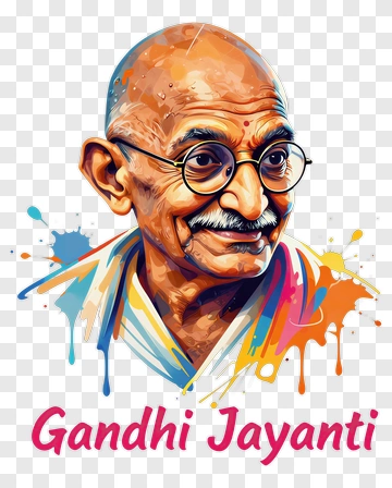 Cartoon Portrait Of Mahatma Gandhi With Colorful Splashes PNG