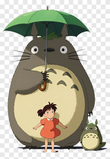 Totoro Holding An Umbrella With Girl And Small Totoro PNG