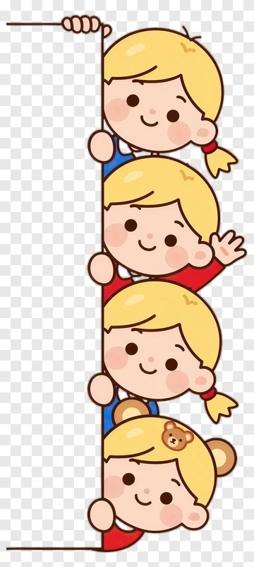 Cartoon Children Peeking Around A Vertical Edge PNG
