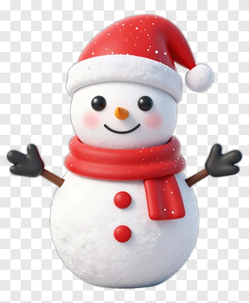 Cartoon Snowman Wearing A Santa Hat PNG