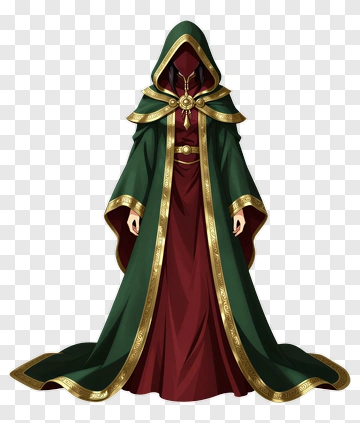 Mysterious Hooded Figure In Green And Red Robes PNG