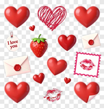 Valentine's Day Hearts And Love Symbols PNG
