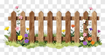 Wooden Fence With Colorful Flowers PNG