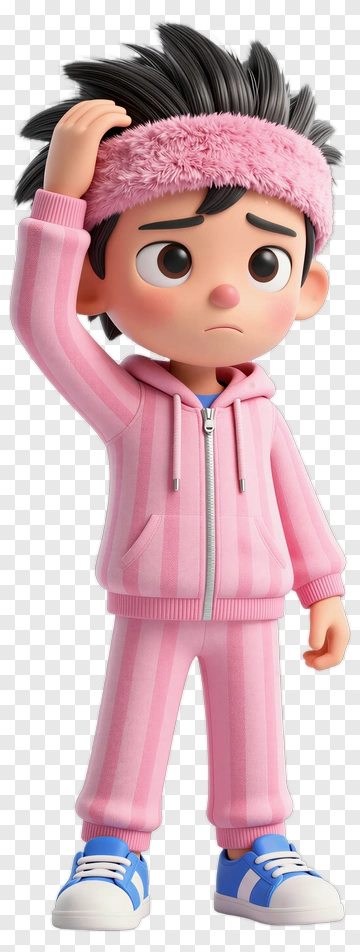 Cartoon Boy In Pink Sportswear Looking Confused PNG