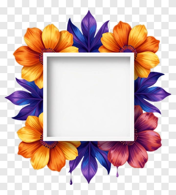 Colorful Floral Frame With Empty Center PNG