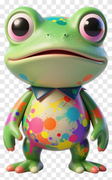3D Cartoon Frog With Colorful Paint Splashes PNG