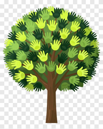 Tree Made Of Green And Yellow Hands PNG
