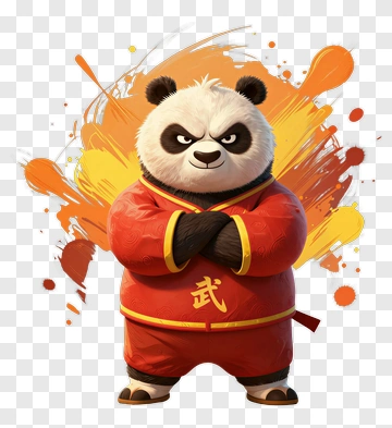 Cartoon Panda In Red Martial Arts Outfit PNG