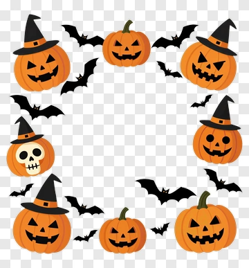 Halloween Pumpkin Border With Bats And Skull PNG