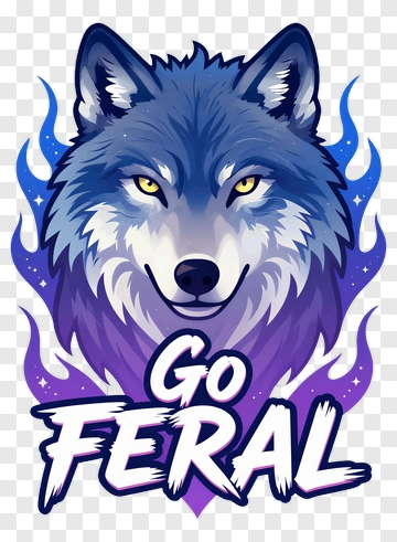 Cartoon Wolf With Go Feral Text PNG