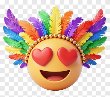 Colorful Emoji With Heart Eyes And Feather Headpiece PNG