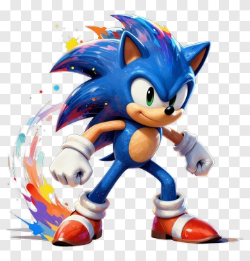 3D Blue Hedgehog Character With Colorful Speed Effect PNG