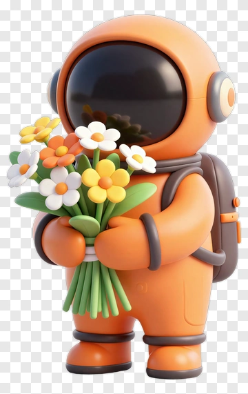 3D Astronaut Holding A Bouquet Of Flowers PNG