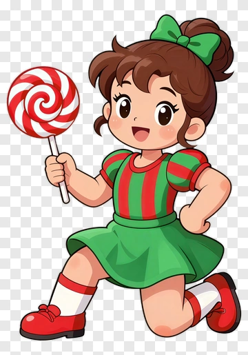 Cartoon Girl Holding A Lollipop PNG