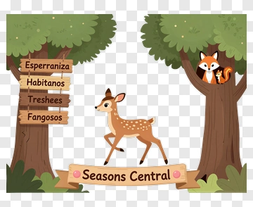 Cartoon Deer In A Forest With Seasons Central Sign PNG