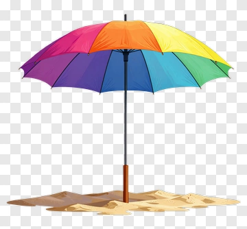 Colorful Beach Umbrella On Sand PNG