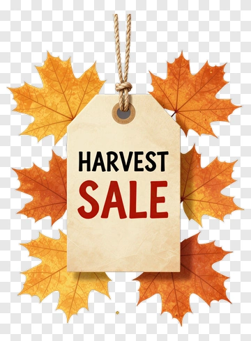 Harvest Sale Tag With Autumn Leaves PNG