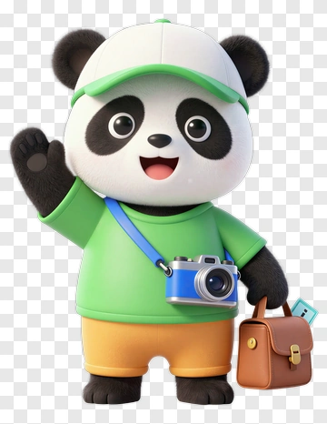 Cartoon Panda Holding A Camera And Bag PNG