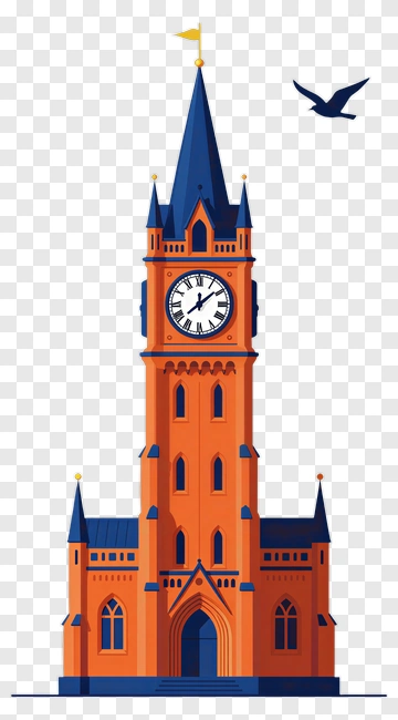 Clock Tower With Blue Spire PNG