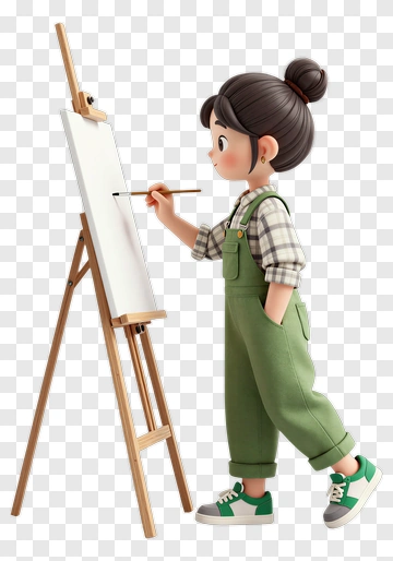 Cartoon Girl Painting On An Easel PNG