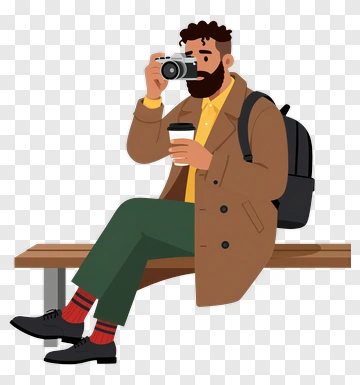Man Taking Photo While Sitting On A Bench PNG