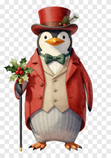 Dapper Penguin In A Red Coat And Top Hat PNG