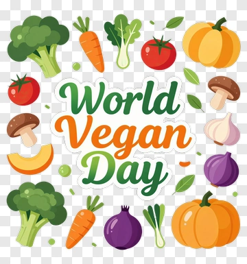 World Vegan Day Graphic With Vegetables And Mushrooms PNG