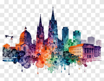 Colorful City Skyline Illustration PNG
