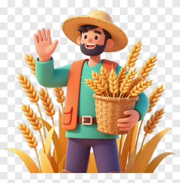 3D Farmer Holding A Basket Of Wheat PNG