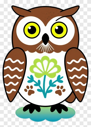 Cartoon Owl With Flower Design PNG