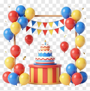 Colorful Birthday Cake With Balloons And Decorations PNG