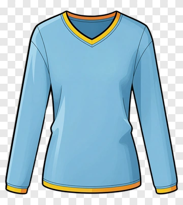 Blue Long Sleeve Shirt With Yellow Trim PNG