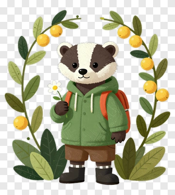 Cartoon Badger Holding A Flower PNG