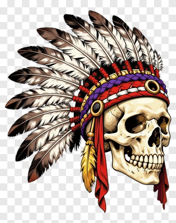 Skull With Native American Headdress PNG