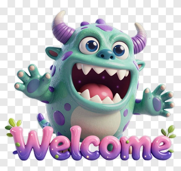 Cartoon Monster With Welcome Text PNG