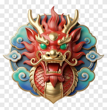 Colorful Dragon Head Sculpture PNG