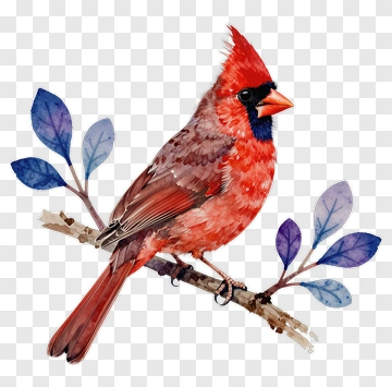 Red Cardinal Perched On A Branch With Leaves PNG