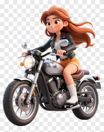 Cartoon Girl Riding A Motorcycle PNG