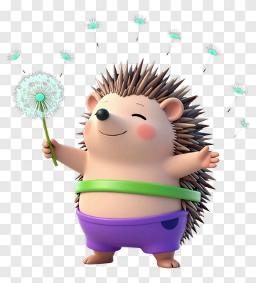 Cartoon Hedgehog Holding A Dandelion PNG