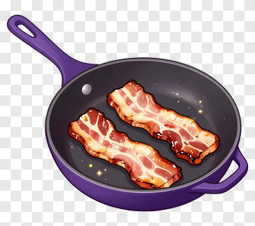 Cartoon Bacon Cooking In A Frying Pan PNG