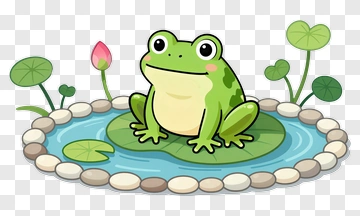 Cartoon Frog Sitting On A Lily Pad PNG