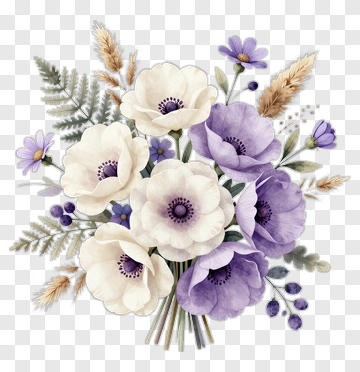 Flower Bouquet With Anemones And Wildflowers PNG
